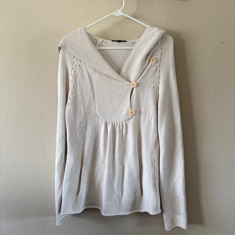 Vintage Y2K GAP Shawl Collar Open Stitch Hooded Knit Sweater 100% Cotton size M